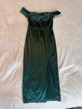 Windsor One-Shoulder Satin Midi Dress in Deep Emerald
